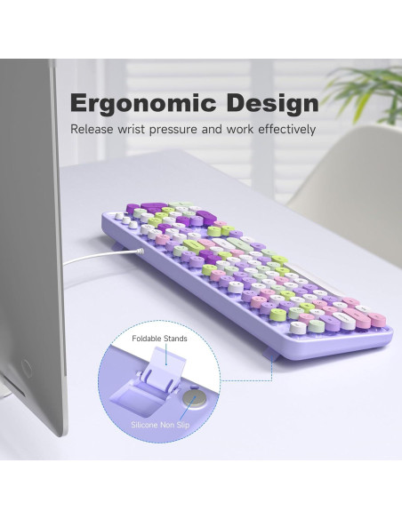 Teclado con cable KNOWSQT púrpura retro tipo máquina