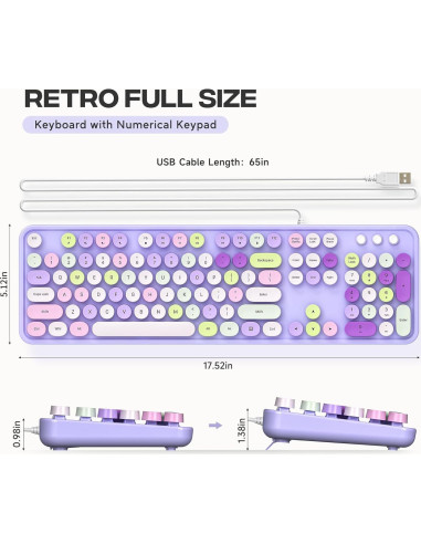 Teclado con cable KNOWSQT púrpura retro tipo máquina
