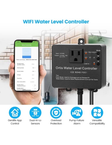 Controlador WiFi de Bomba de Sump Ortis KJ-048, Alarma y Monitoreo