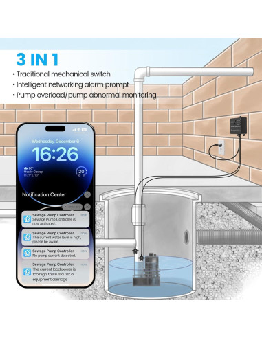 Controlador WiFi de Bomba de Sump Ortis KJ-048, Alarma y Monitoreo