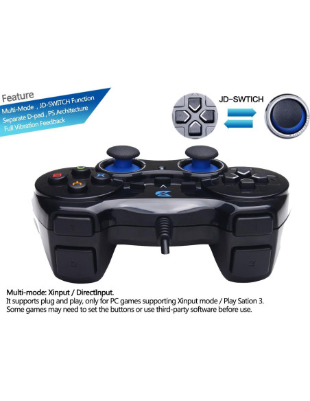 Controlador de Juegos USB ZD-V+ para PC y PS3 - Negro