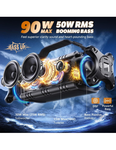 Altavoz Bluetooth W-KING D8 90W Potente Impermeable IPX6