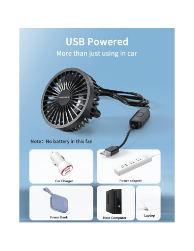 Ventilador de Coche TriPole USB 3 Velocidades Clip 10.4cm