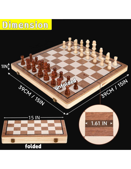 Juego de Ajedrez Magnético de Madera Kiapeak 15 cm Plegable