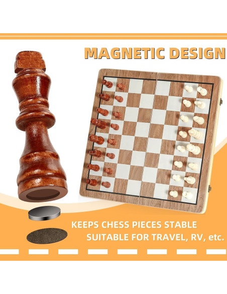 Juego de Ajedrez Magnético de Madera Kiapeak 15 cm Plegable