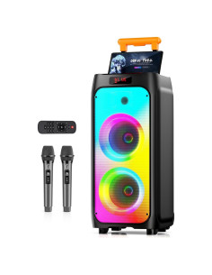Máquina de Karaoke HWWR T8 con 2 Micrófonos Inalámbricos