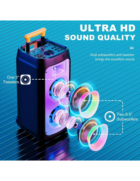 Máquina de Karaoke HWWR T8 con 2 Micrófonos Inalámbricos