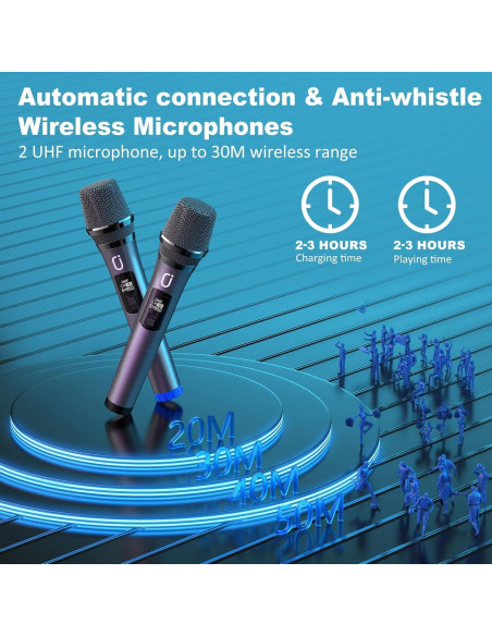 Máquina de Karaoke HWWR T8 con 2 Micrófonos Inalámbricos