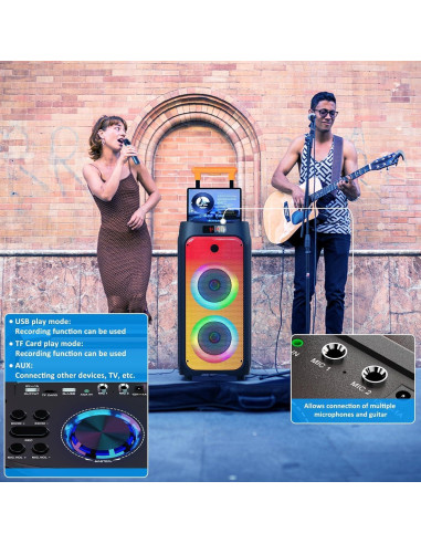 Máquina de Karaoke HWWR T8 con 2 Micrófonos Inalámbricos