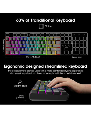 Teclado Mecánico KOORUI 61 Teclas RGB Compacto Type-C