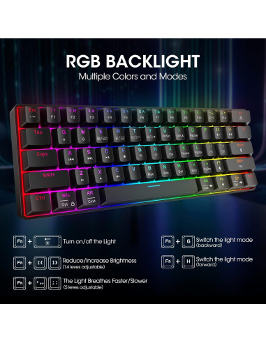 Teclado Mecánico KOORUI 61 Teclas RGB Compacto Type-C