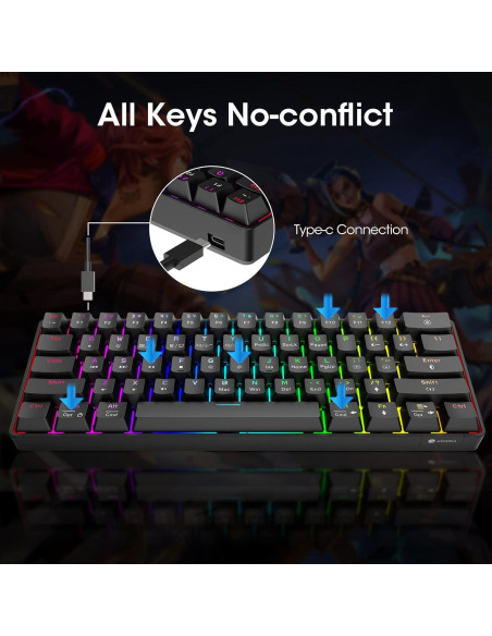 Teclado Mecánico KOORUI 61 Teclas RGB Compacto Type-C