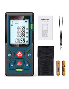 Medidor láser HANMATEK LM50 50m con pantalla LCD y burbuja