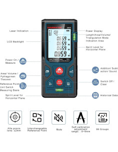 Medidor láser HANMATEK LM50 50m con pantalla LCD y burbuja 2