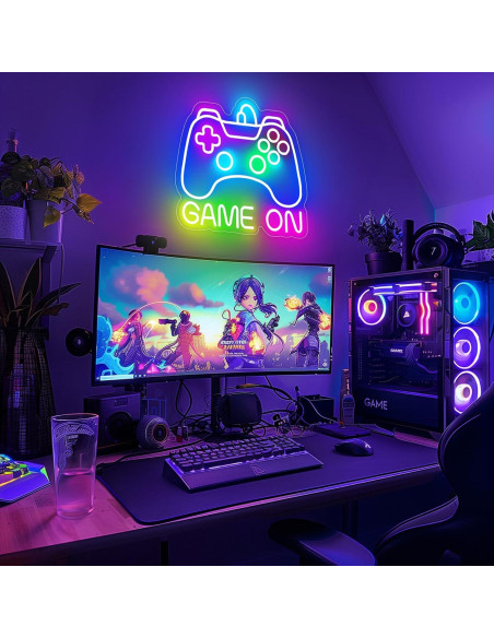 Luz de neón Basaneon Game On para habitación gamer 35.8x32.8cm Luz de neón Basaneon Game On para habitación gamer 35.8x32.8cm