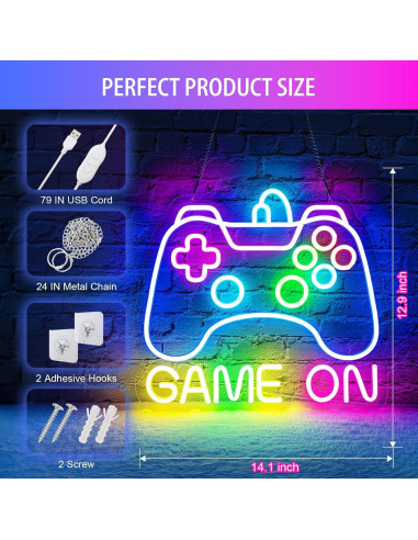 Luz de neón Basaneon Game On para habitación gamer 35.8x32.8cm