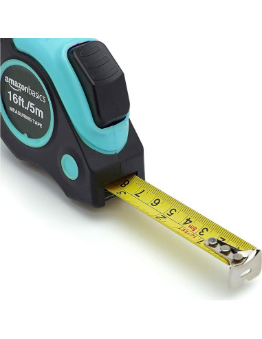 Cinta Métrica Amazon Basics 4.9 m Turquesa Retráctil