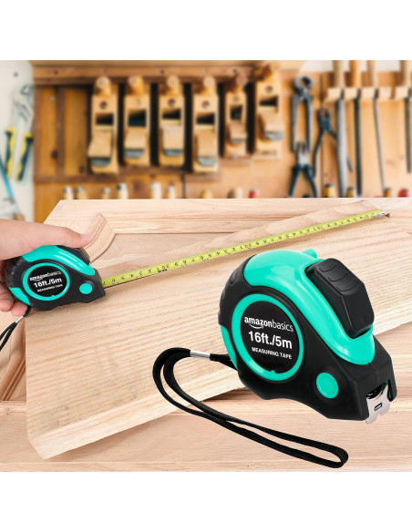 Cinta Métrica Amazon Basics 4.9 m Turquesa Retráctil