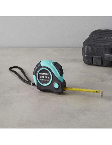 Cinta Métrica Amazon Basics 4.9 m Turquesa Retráctil