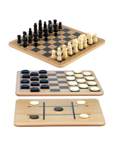 Tablero de Madera Reversible Regal Games 3 en 1 Ajedrez Damas