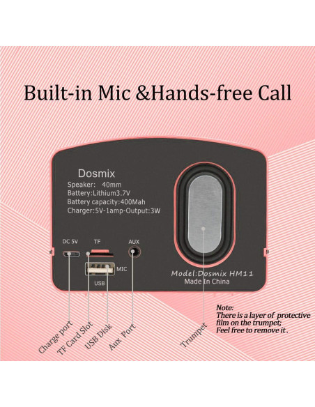 Altavoz Bluetooth Dosmix HM11 Rosa, Inalámbrico y Portátil