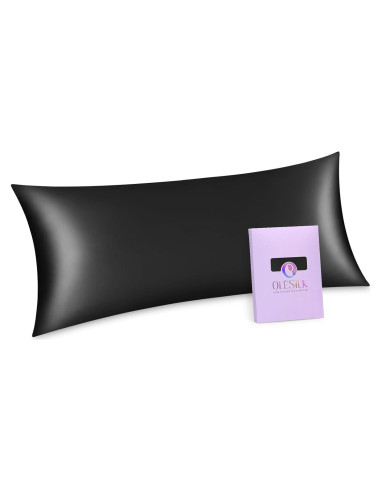 Funda de Almohada de Seda OLESILK 20x54 cm con Cremallera Negra