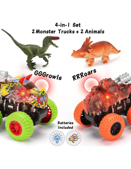 Conjunto Juguetes Camiones Monster Truck MOBIUS - 2 Dinosaurios