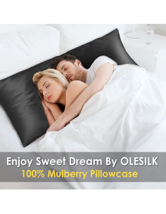 Funda de Almohada de Seda OLESILK 20x54 cm con Cremallera Negra 2