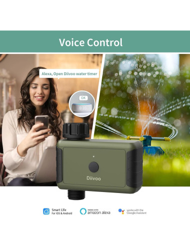 Temporizador de Riego WiFi Diivoo con 20 Programas y Control Voz