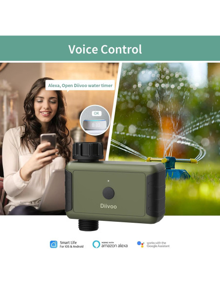 Temporizador de Riego WiFi Diivoo con 20 Programas y Control Voz