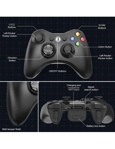 Controlador Inalámbrico ASTARRY Xbox 360 PC 2.4GHz Negro