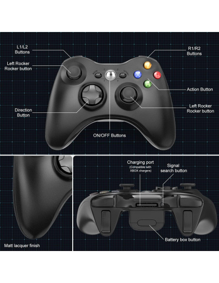 Controlador Inalámbrico ASTARRY Xbox 360 PC 2.4GHz Negro