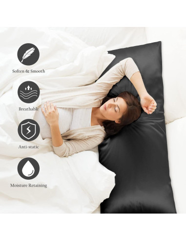 Funda de Almohada de Seda OLESILK 20x54 cm con Cremallera Negra