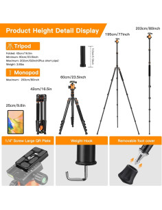 Trípode de cámara Victiv 208 cm ligero y resistente 2