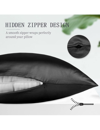 Funda de Almohada de Seda OLESILK 20x54 cm con Cremallera Negra