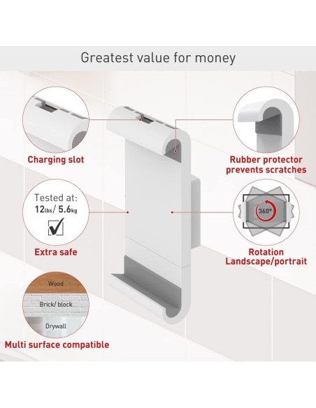 Soporte de Pared Fijo Barkan T50 para Tabletas 7-12" Blanco