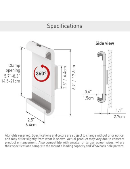 Soporte de Pared Fijo Barkan T50 para Tabletas 7-12" Blanco
