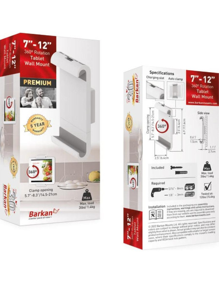 Soporte de Pared Fijo Barkan T50 para Tabletas 7-12" Blanco