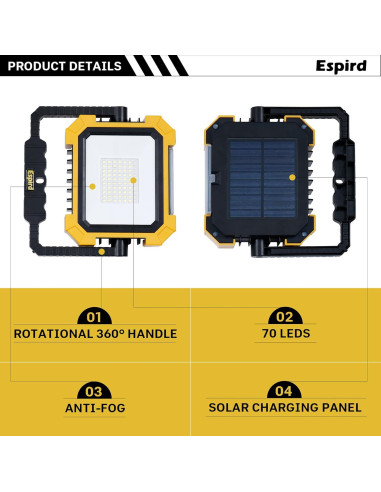 Luz Solar LED Portátil Espird 10000LM 4 Modos Recargable