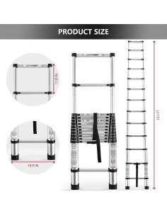 Escalera Telescópica Aluminio 3.8M findmall Plegable Antideslizante 2