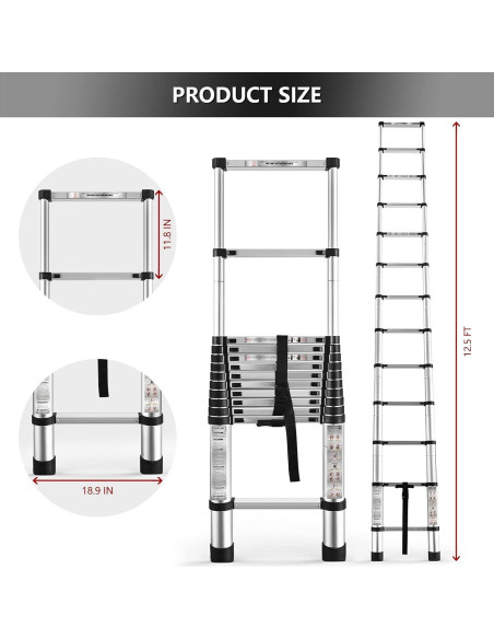 Escalera Telescópica Aluminio 3.8M findmall Plegable Antideslizante