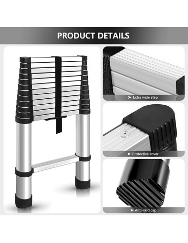 Escalera Telescópica Aluminio 3.8M findmall Plegable Antideslizante