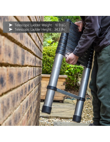 Escalera Telescópica Aluminio 3.8M findmall Plegable Antideslizante