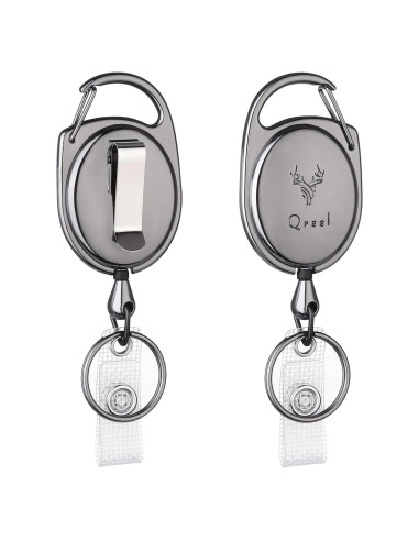Llavero Retráctil de Metal QREEL con Clip y Mosquetón - Paquete de 2