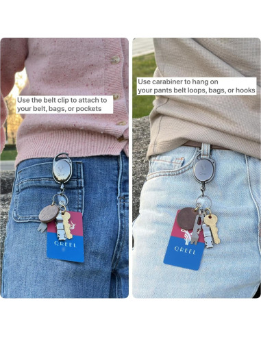 Llavero Retráctil de Metal QREEL con Clip y Mosquetón - Paquete de 2