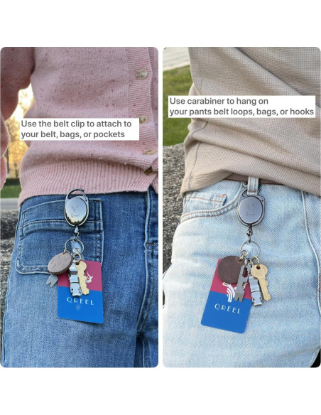 Llavero Retráctil de Metal QREEL con Clip y Mosquetón - Paquete de 2