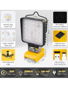 Luz de Trabajo LED Dewalt 18V/20V 32W 3200LM Portátil 2