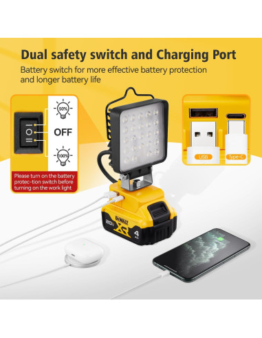 Luz de Trabajo LED Dewalt 18V/20V 32W 3200LM Portátil