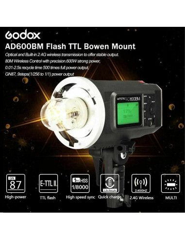Flash Estroboscópico Godox AD600BM 600Ws con Bolsa
