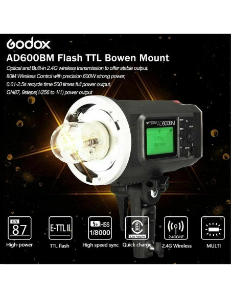 Flash Estroboscópico Godox AD600BM 600Ws con Bolsa